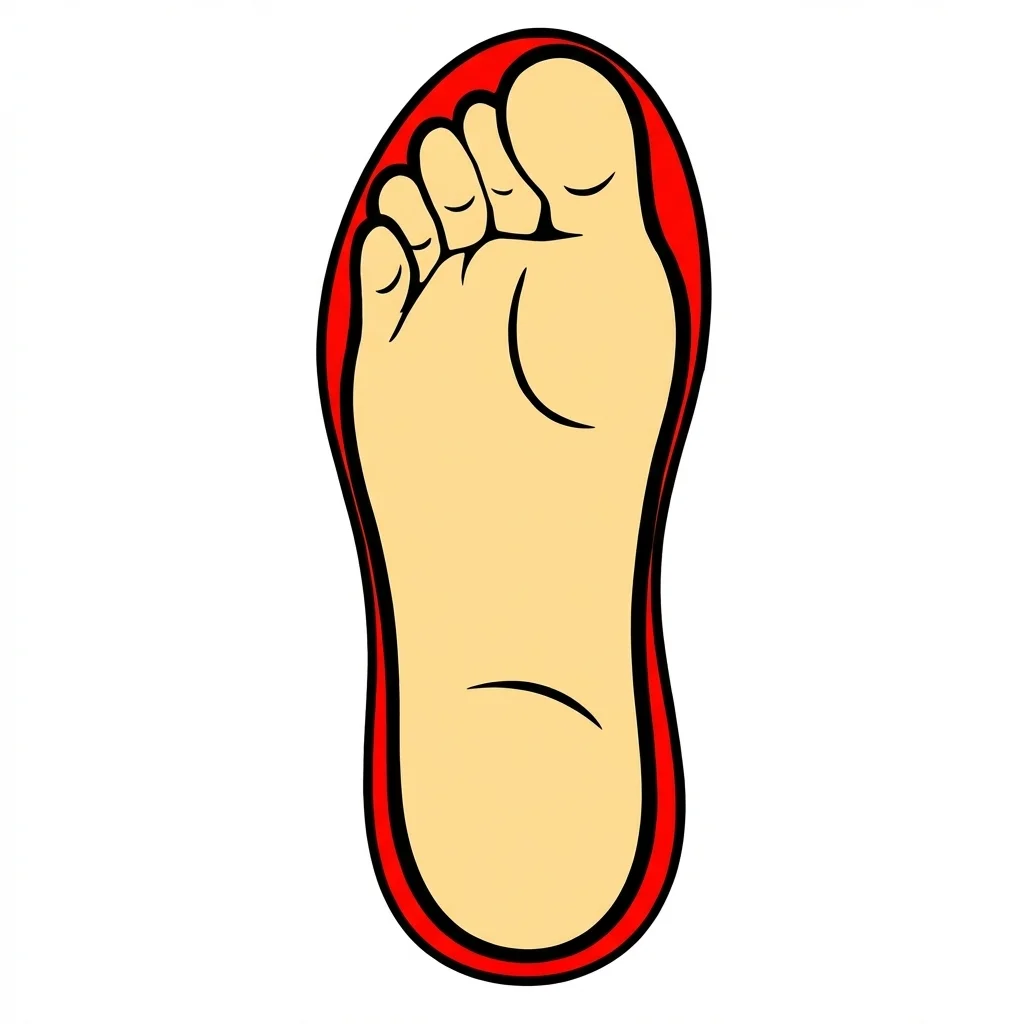 Top-down view of a conventional narrow shoe compressing toes together